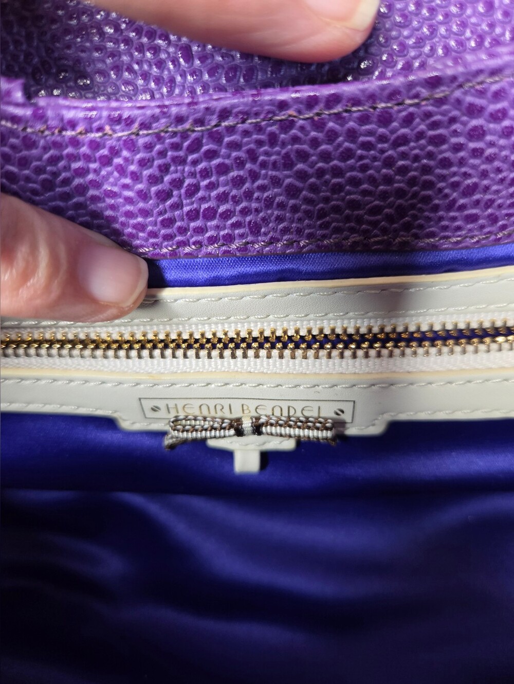 Henri Bendel Milliner Purple Pebbled Leather Chain Crossbody Shoulder Bag - Picture 14 of 16